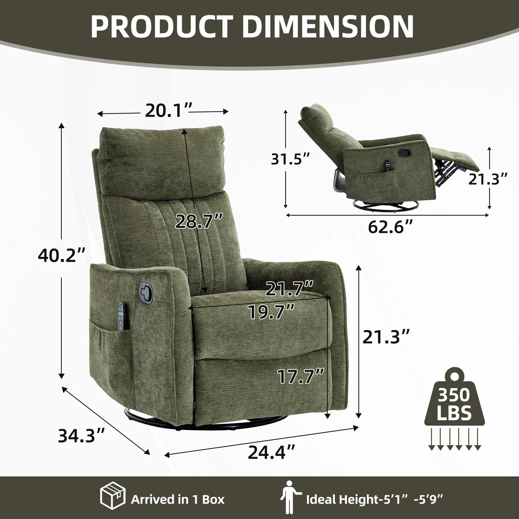 Green Heat Massage Manual Recliner Chair by HouseOfZazla