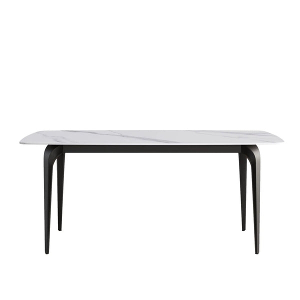 70.87" Modern Artificial Stone Curved Black Metal Leg Dining Table, Can Accommodate 6-8 People - White / Black