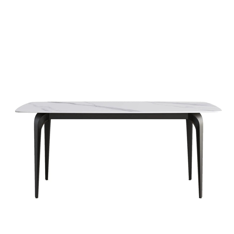 70.87" Modern Artificial Stone Curved Black Metal Leg Dining Table, Can Accommodate 6-8 People - White / Black by HouseOfZazla