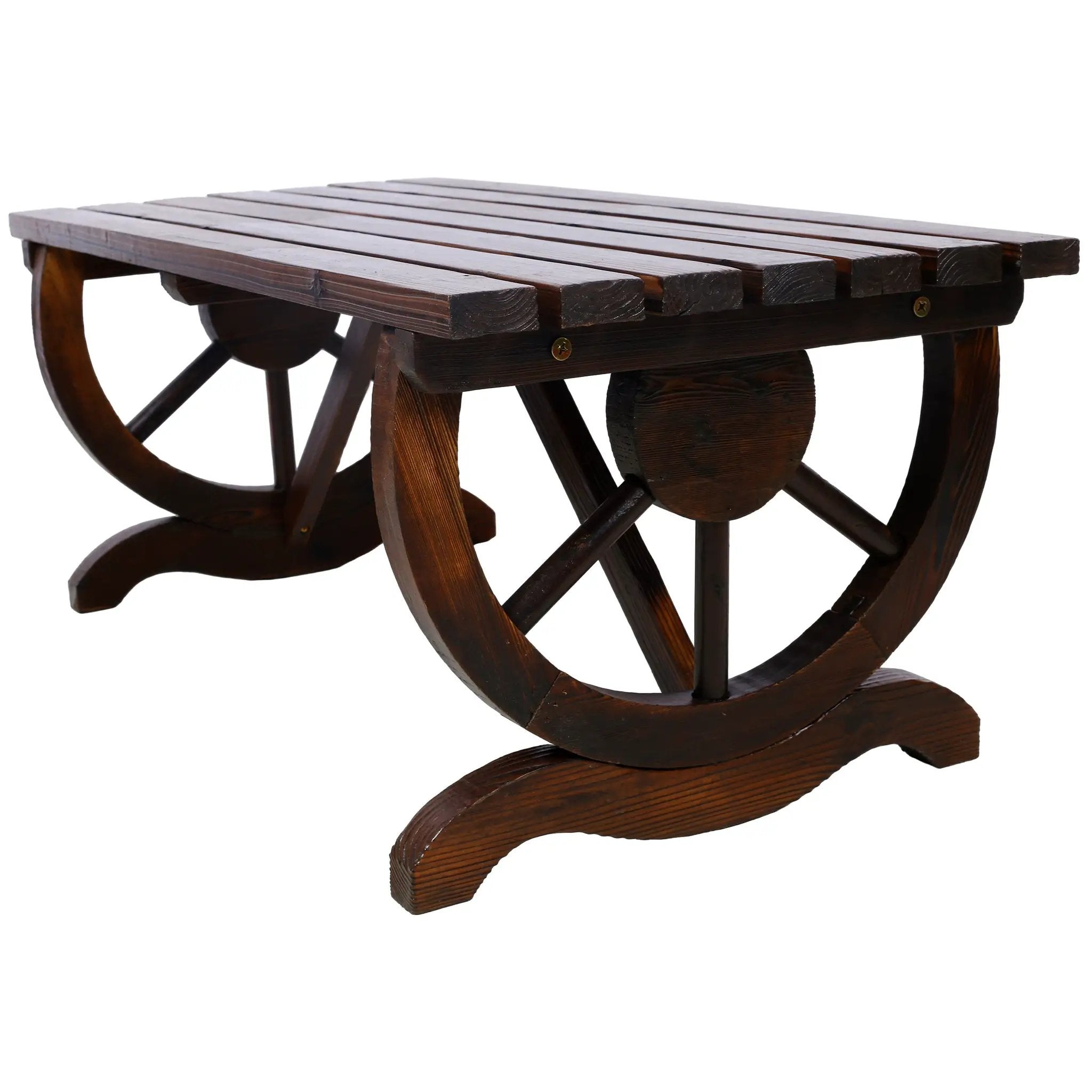 Outdoor Rustic Wooden Bench with Wagon Wheel Legs by HouseOfZazla