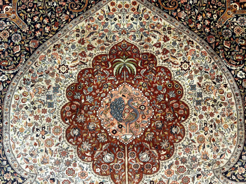 Wonderful Pak Persian Rug 9x12, Very Fine 260 KPSI, Floral Peacocks, Handmade Vintage Wool Rug by Jewel Rugs