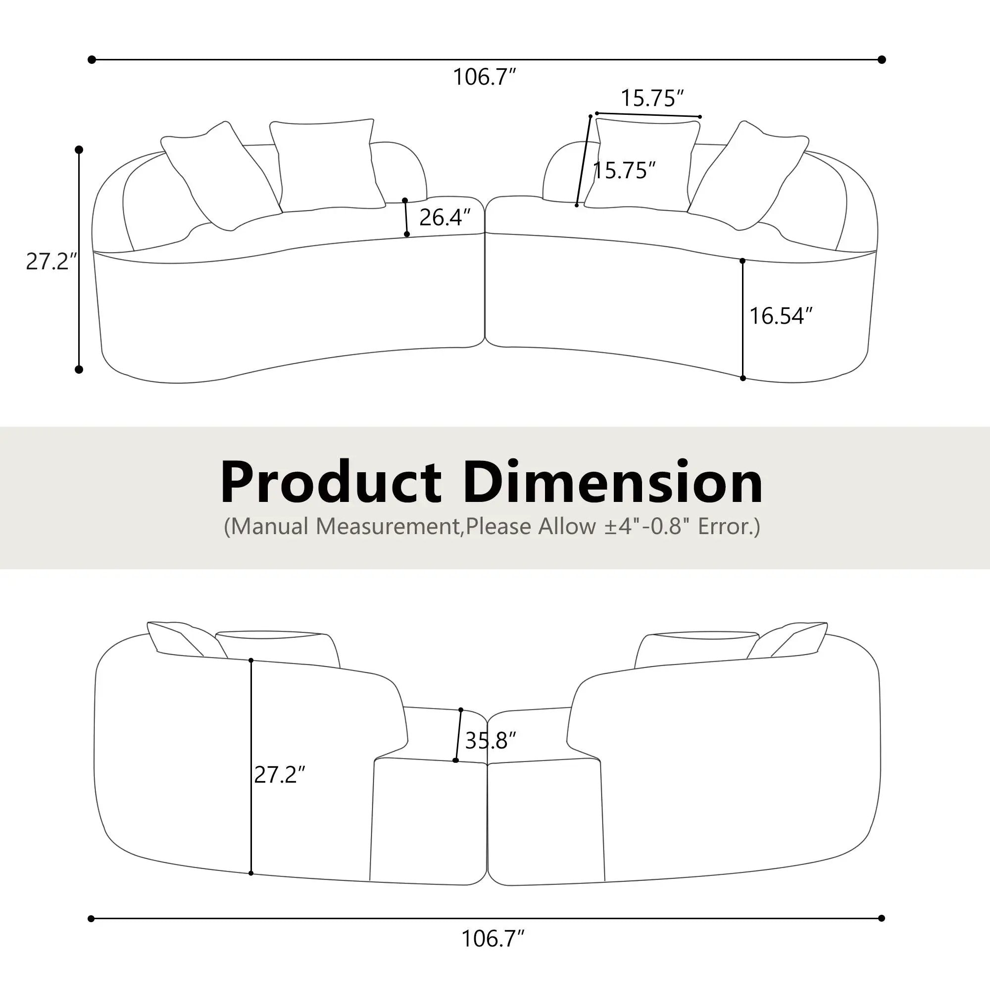 Curved 4 Seater Full Compression Sponge Sofa by Unique Piece Furniture