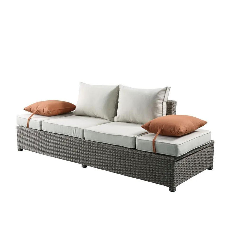 Salena - Patio Sofa With 2 Pillows & Ottoman - Beige Fabric & Gray Wicker by Unique Piece Furniture