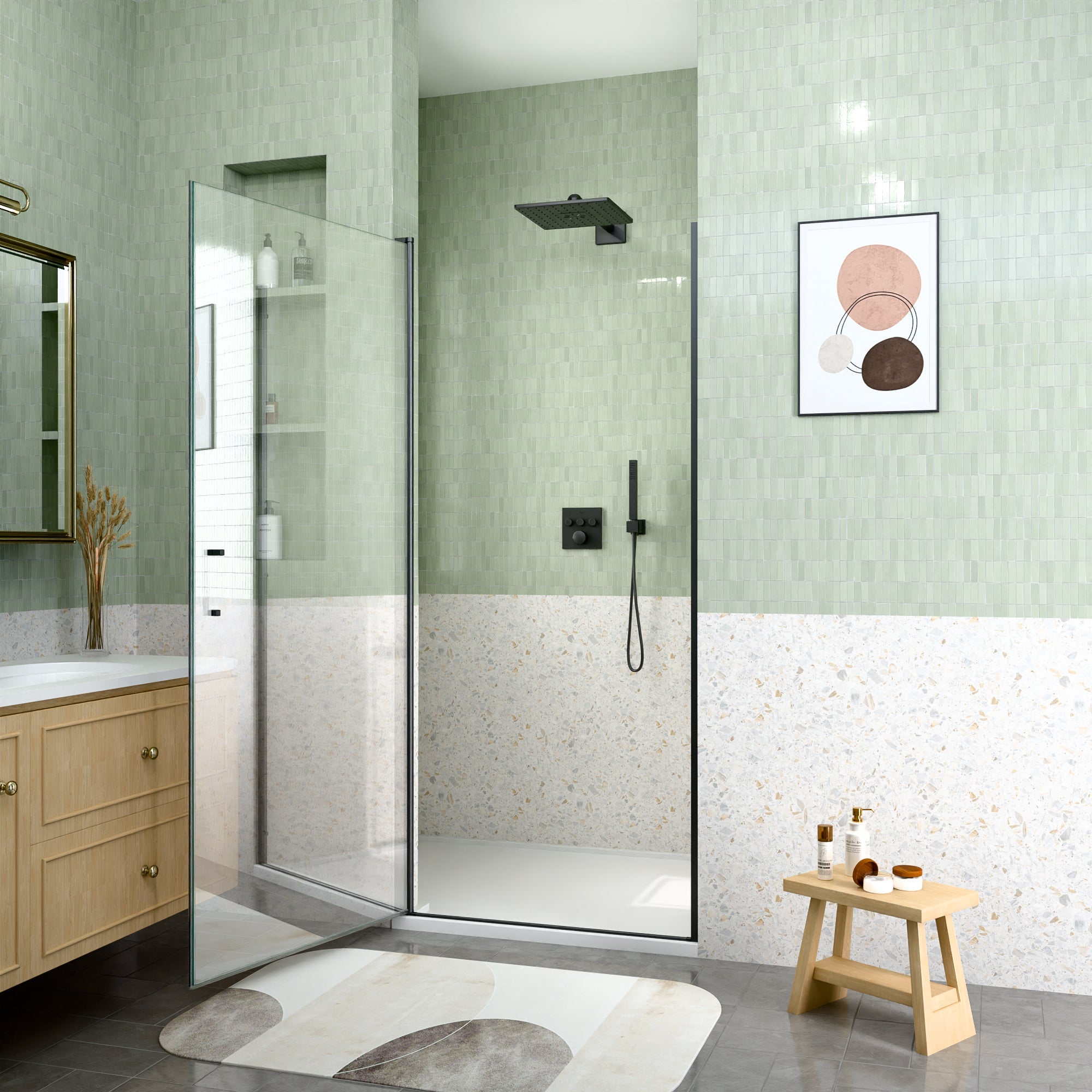 32" W x 72" H Semi-Frameless Circular Pivot Shower Door in Matte by HouseOfZazla