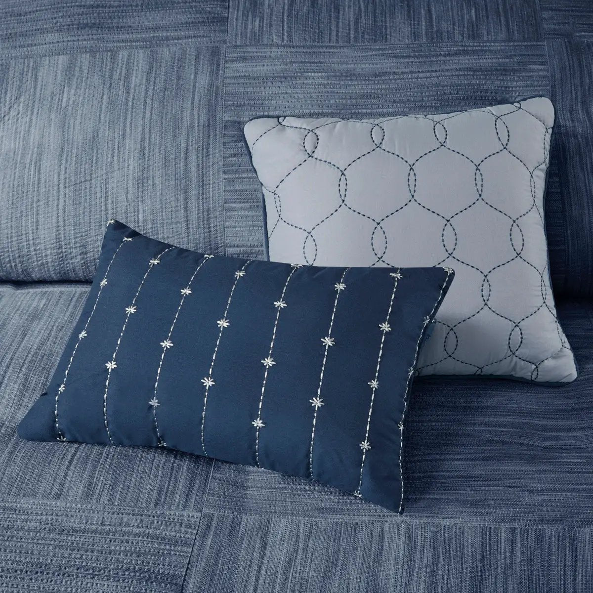 7 Piece Printed Seersucker Comforter Set Navy King by HouseOfZazla