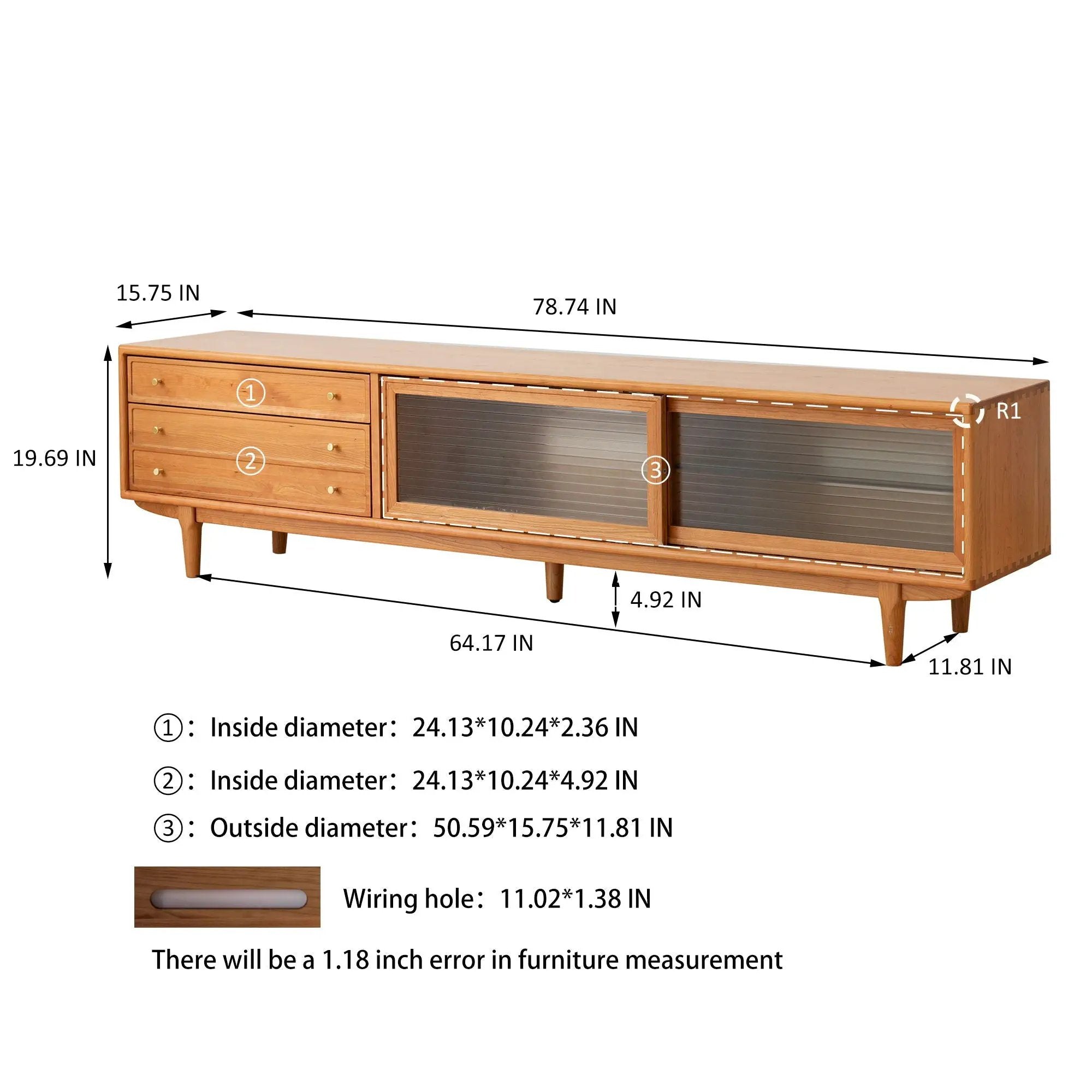 TV Cabinet With Chinese Changhong Glass Doors, Two Drawer Storage Space TV Standing - Cherry by HouseOfZazla