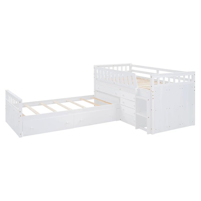 Loft Platform Bed With 7 Drawers And Full Guardrails, Modern L Shaped Space Savin by HouseOfZazla