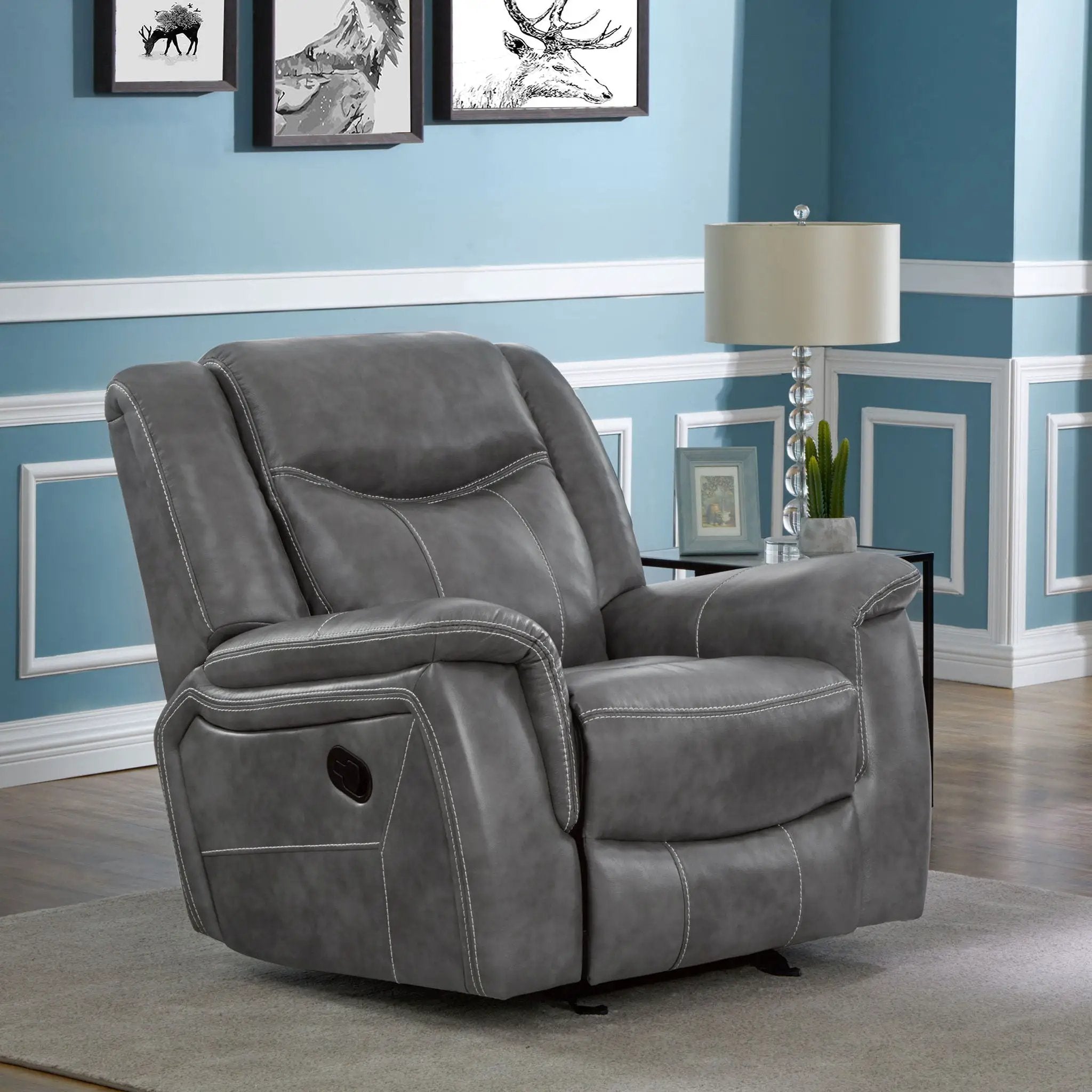Conrad Upholstered Padded Arm Glider Recliner Grey by Unique Piece Furniture
