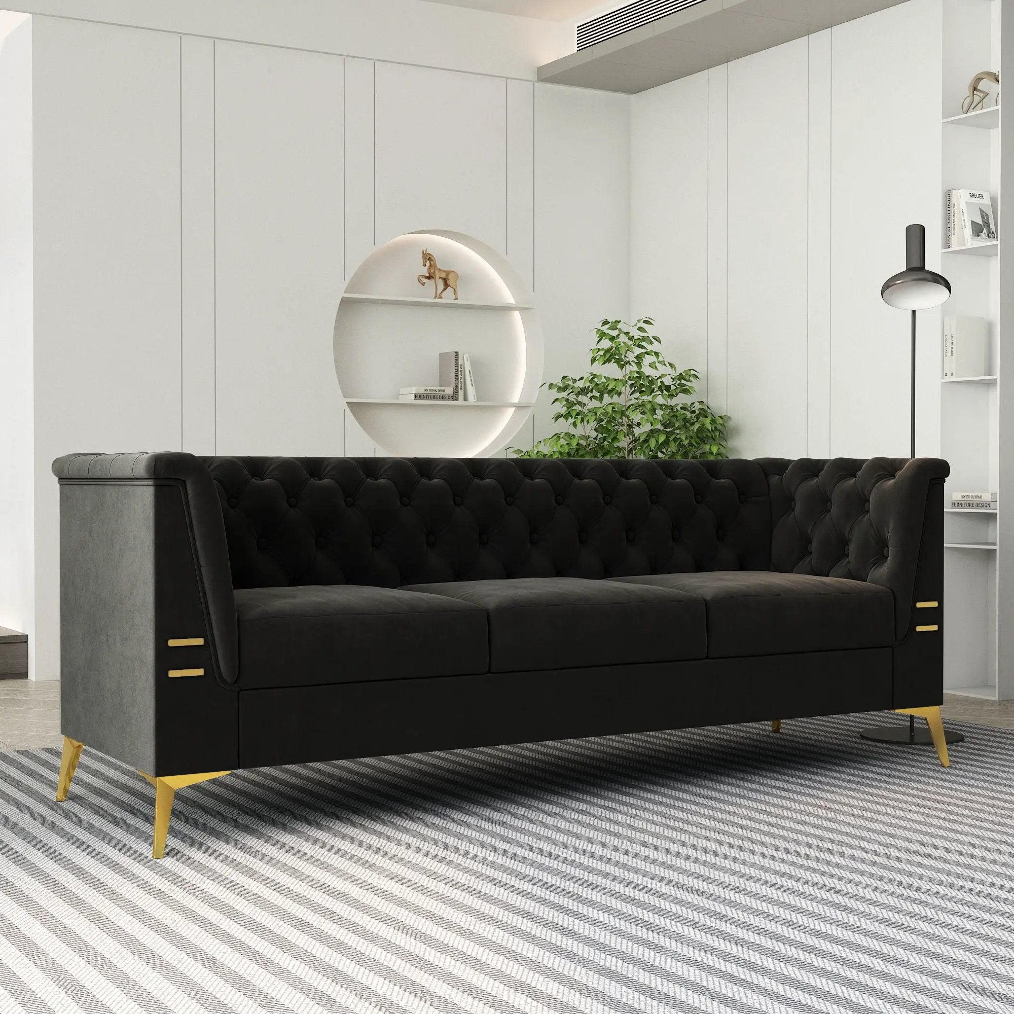 Luxurious Sofa With Legs, Modern Chesterfield Design, Tufted Upholstery, 3 Seat Couch For Living Room And Office by HouseOfZazla