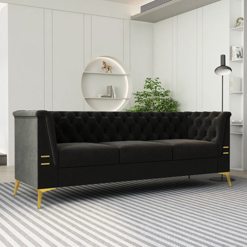 Luxurious Sofa With Legs, Modern Chesterfield Design, Tufted Upholstery, 3 Seat Couch For Living Room And Office by HouseOfZazla