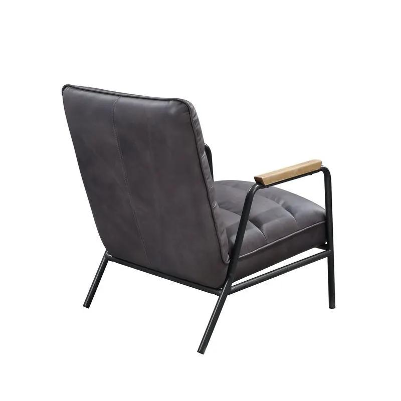 Nignu - Accent Chair - Gray Top Grain Leather & Matt Iron by Unique Piece Furniture