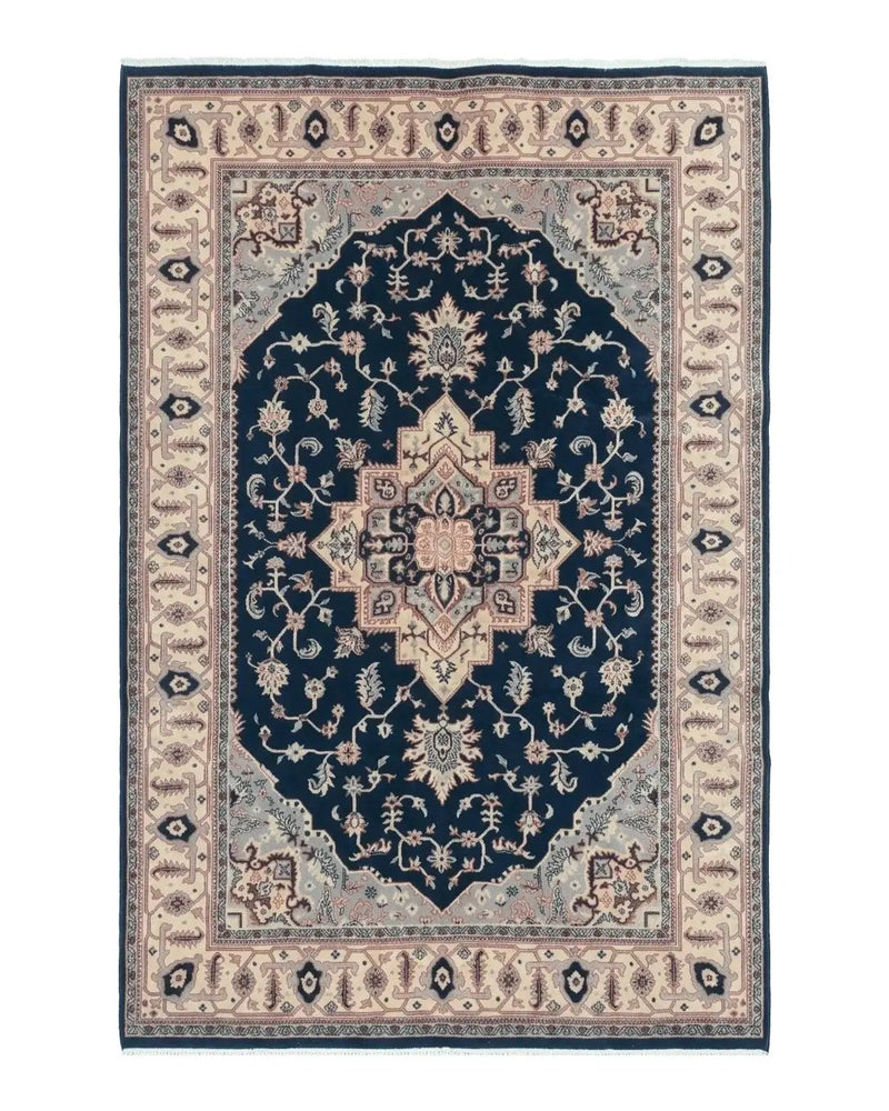 Karastan Rug Navy Serapi, Kara Shah Rug, Navy Blue, 5.6 x 8.6, Vintage Karastan Area Rug, Wool Pile Karastan Rug by Jewel Rugs