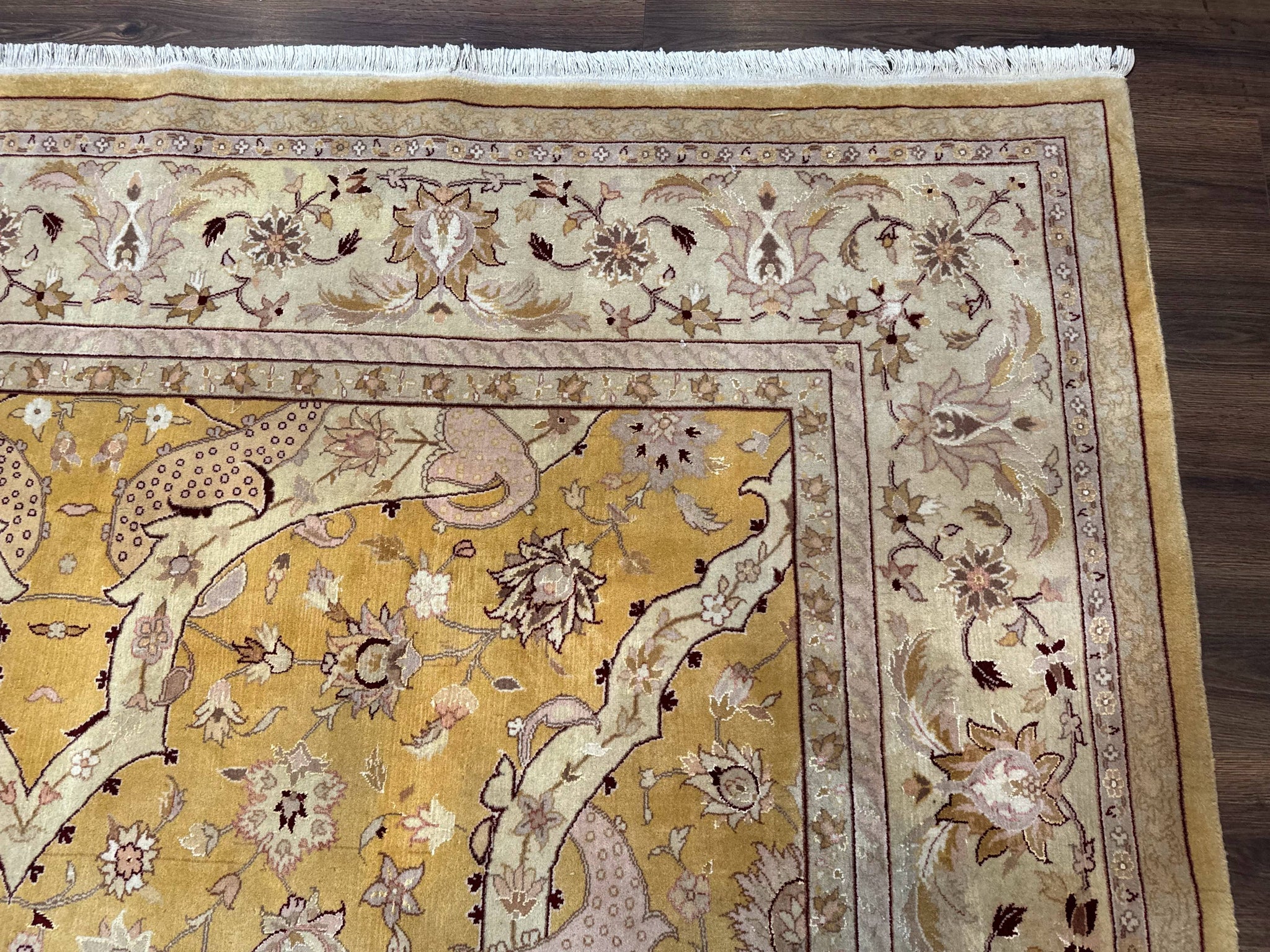 Sino Persian Rug 8x11, Wool with Silk Highlights, Unique Colors, Gold and Light Green, Fine 240 KPSI by Jewel Rugs