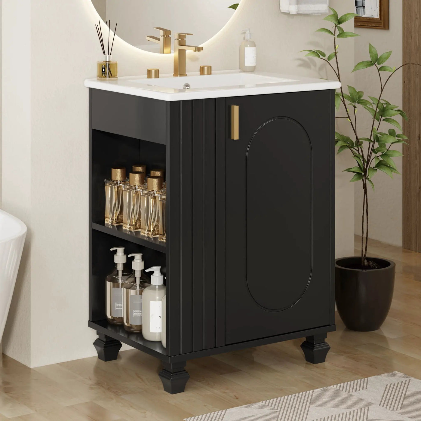 Classic Retro Bathroom Vanity With Sink, Door Shelf, Side Open Storage Frame by HouseOfZazla