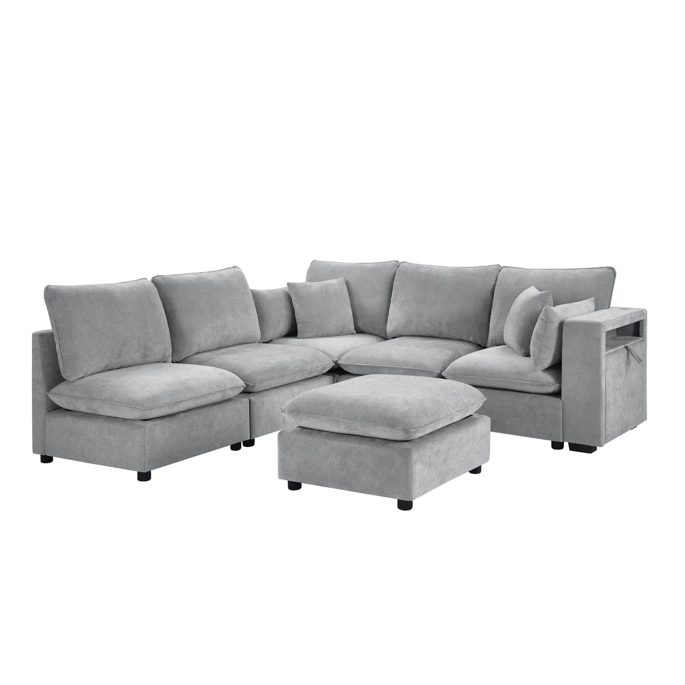 Modern Sectional Sofa U-Shaped With Movable Ottoman Storage Armrests And USB Ports by Unique Piece Furniture