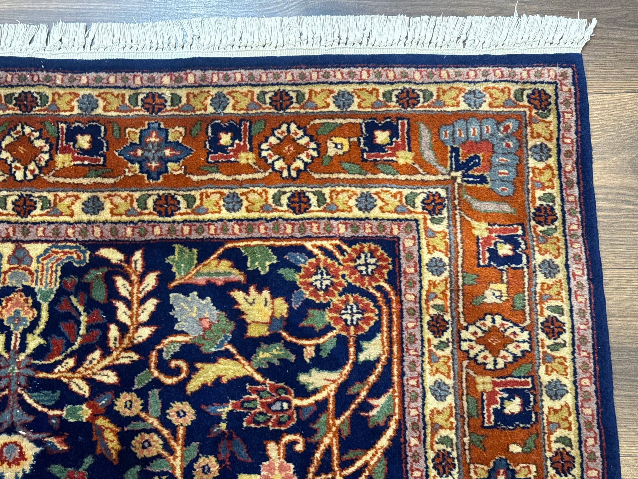 Indo Persian Sarouk Rug 4x6, Blue and Rust Red by Jewel Rugs