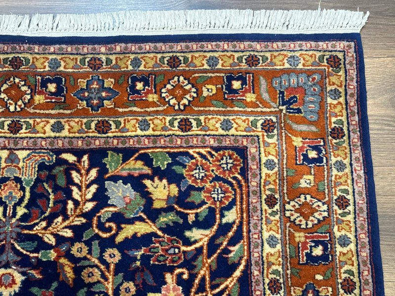 Indo Persian Sarouk Rug 4x6, Blue and Rust Red by Jewel Rugs