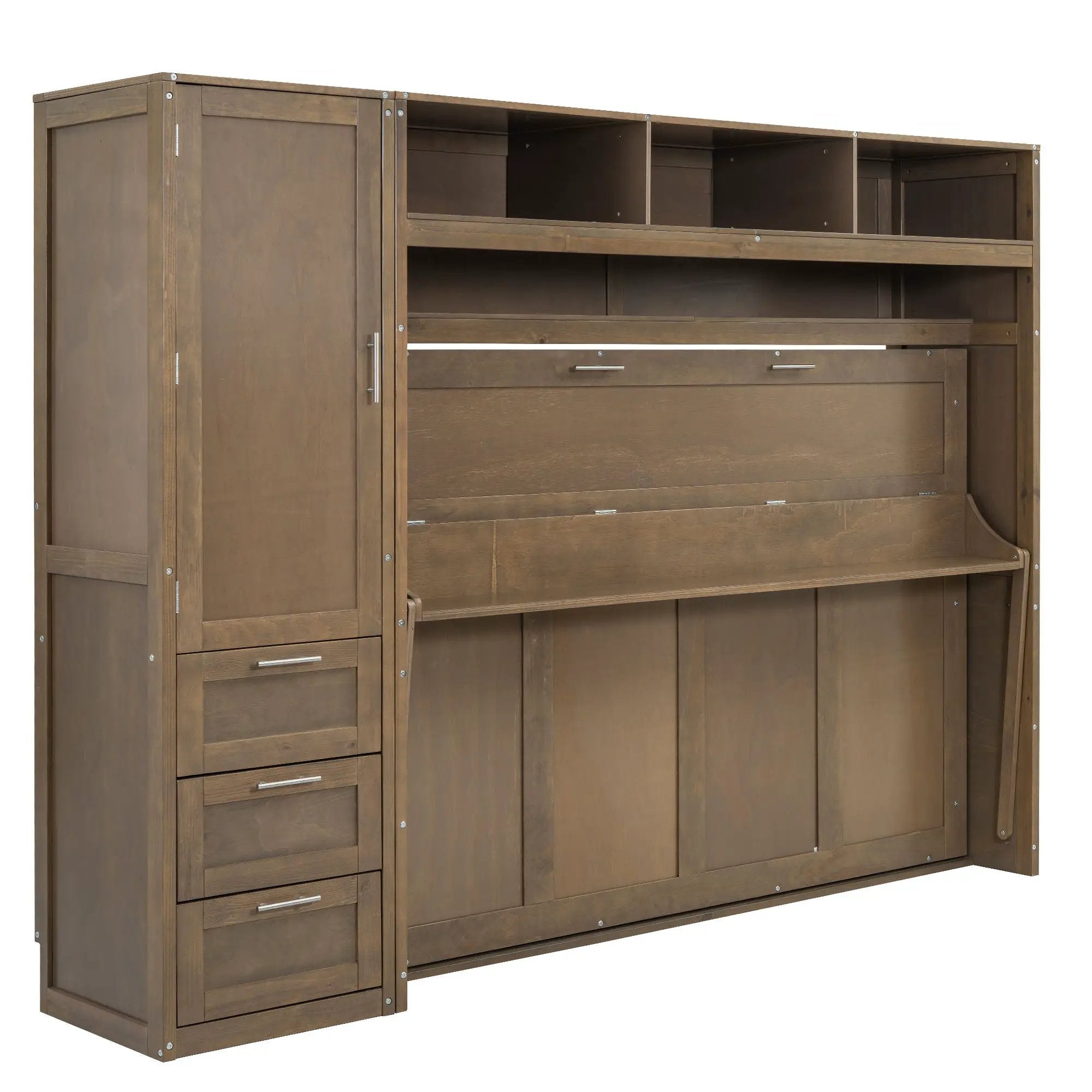 Full Size Murphy Bed With Wardrobe, Drawers, And Open Shelves - Wood by HouseOfZazla