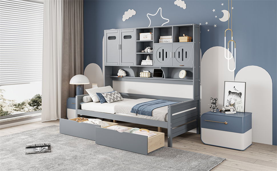Daybed With All-In-One Cabinet And Shelf by HouseOfZazla