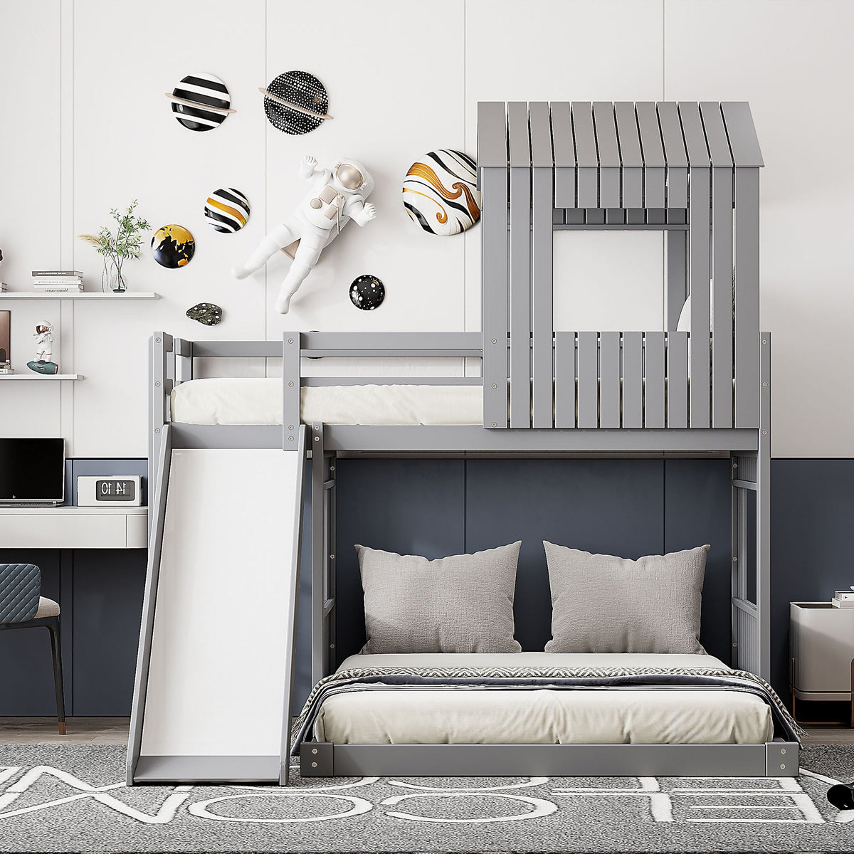 Loft Bunk Bed With Playhouse, Farmhouse, Ladder, Slide And Guardrails, photo 19 of 21