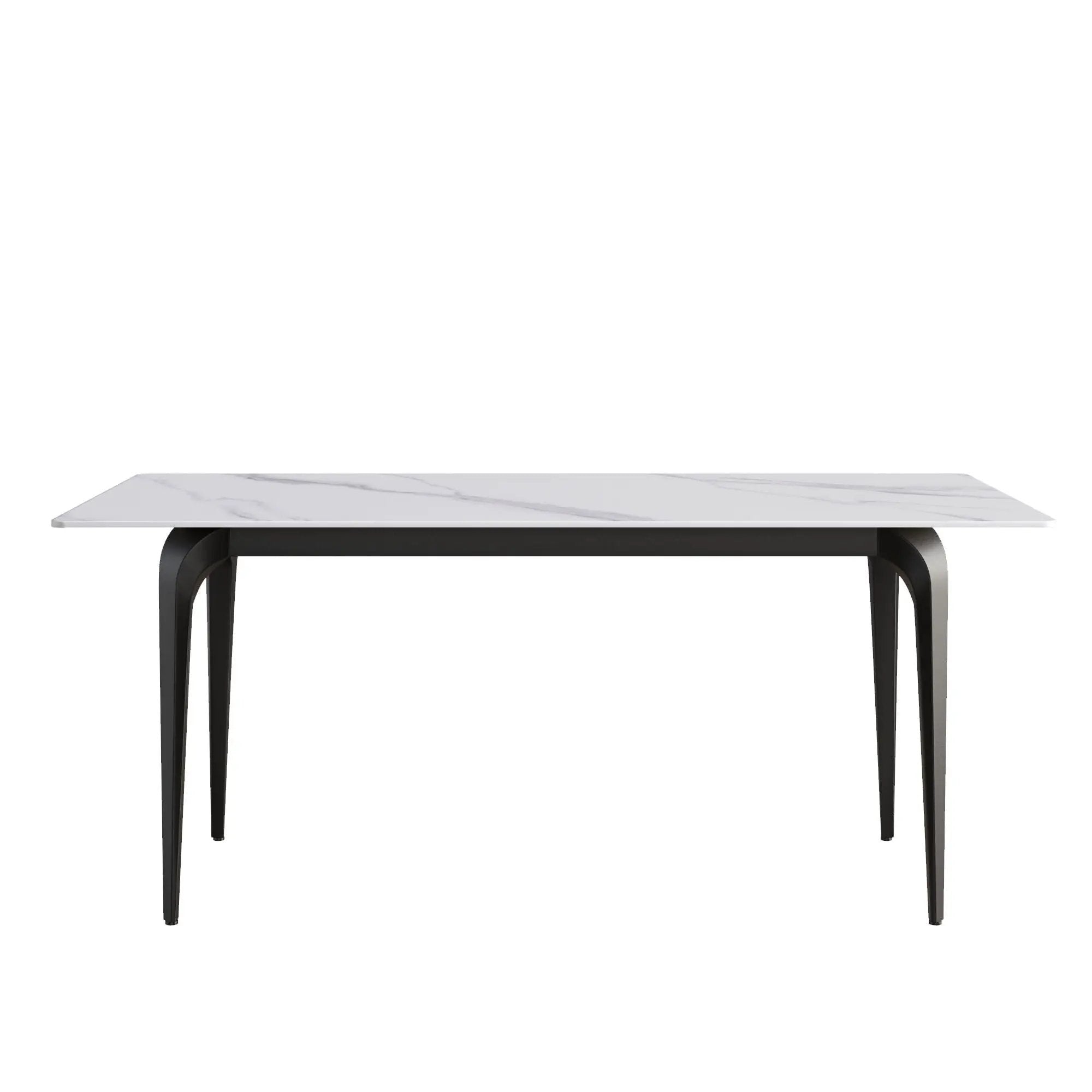 70.87" Modern Artificial Stone White Straight Edge Black Metal Leg Dining Table, Can Accommodate 6-8 People - White / Black by HouseOfZazla