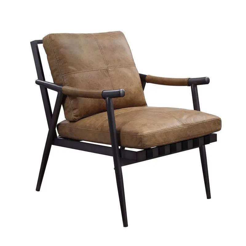 Anzan - Accent Chair - Berham Chestnut Top Grain Leather & Matt Iron by Unique Piece Furniture