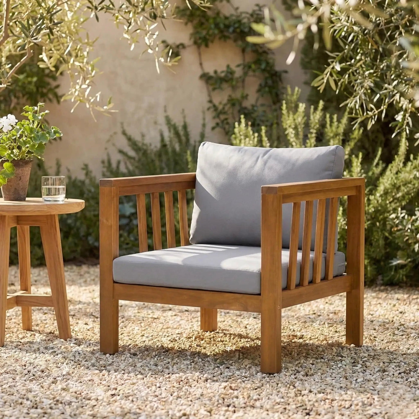 Outdoor Acacia Wood Club Chair with Modern Square Arms by HouseOfZazla