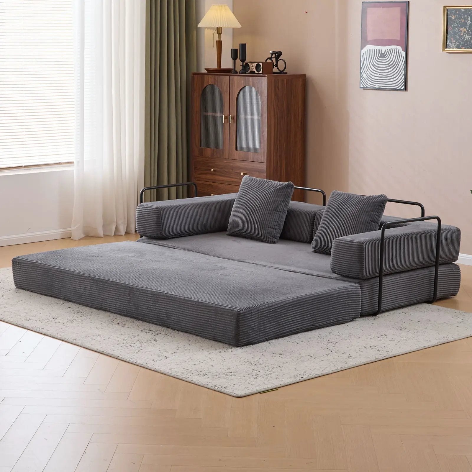 Floor Couch, Convertible Floor Sofa Bed With Pillow Back Support Armrest by HouseOfZazla