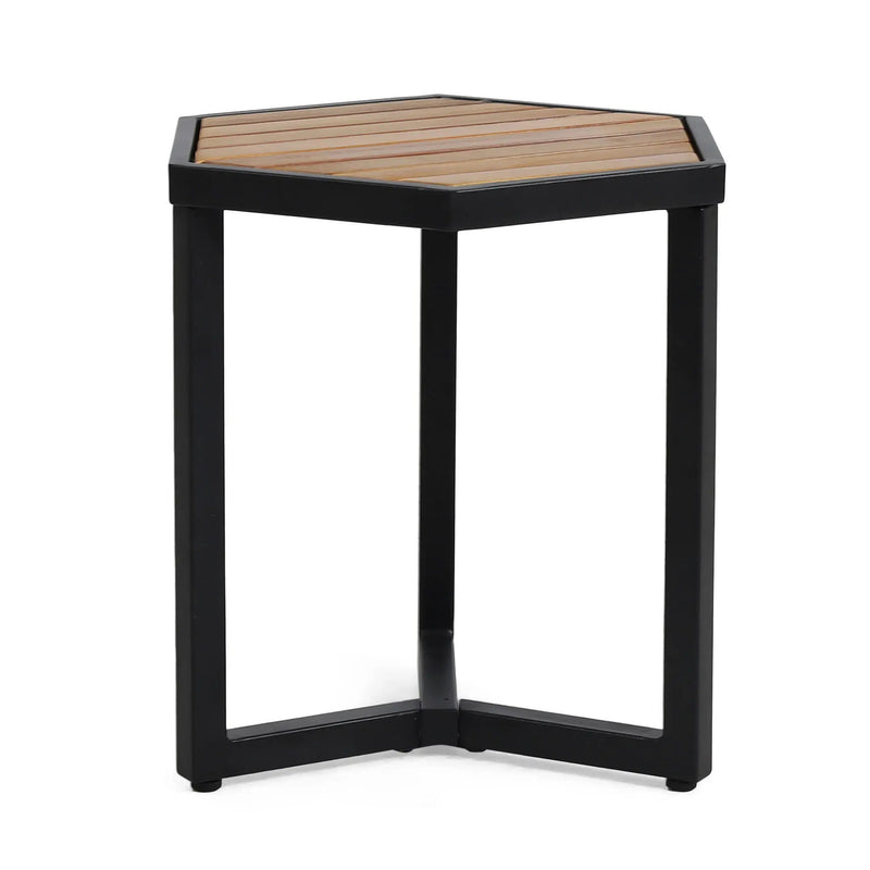 Outdoor Side Table With Iron Base And Slatted Top - Brown by HouseOfZazla