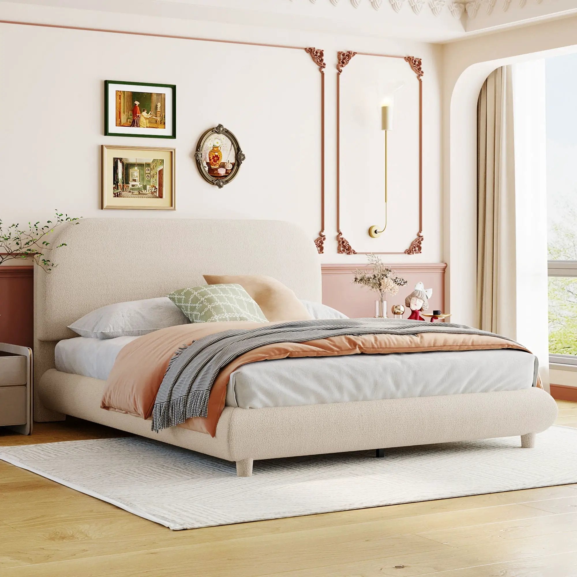 Upholstered Platform Bed With Thick Solid Frame And Stylish Curve-Shaped Design by Unique Piece Furniture