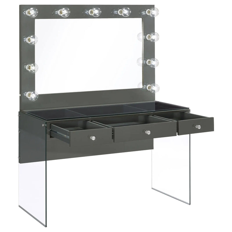 Afshan 3-drawer Vanity Set with Lighting Grey High Gloss by Unique Piece Furniture