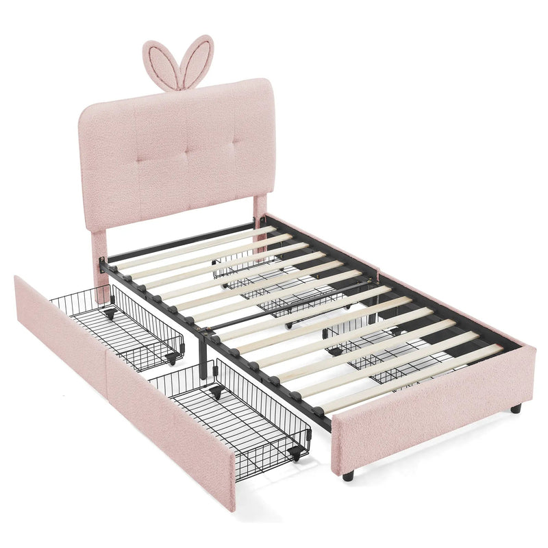 Twin Size Kids Upholstered Bed with Oversized Rabbit Ear Headboard by HouseOfZazla