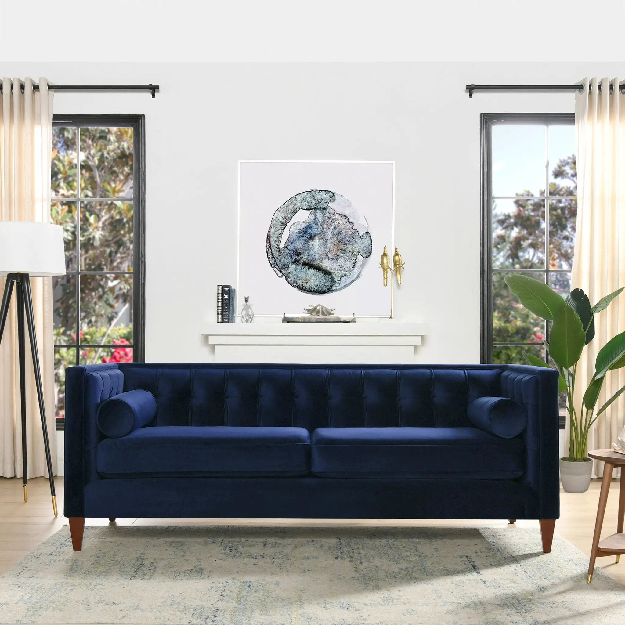 Jack - Modern Tuxedo Tufted Sofa - Navy Blue by Unique Piece Furniture