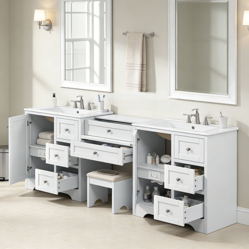 Double Sink Bathroom Vanity With Countertop, 2 Ceramic Sinks, 6 Drawers by HouseOfZazla