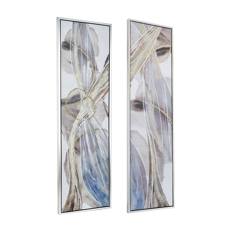 Elongated Modern Abstract Oil Paintings Wall Art Set of 2 - Multicolor, photo 9 of 9