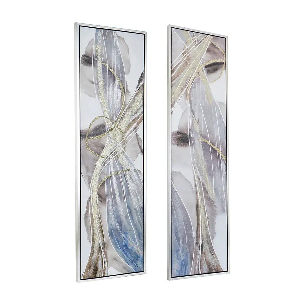 Elongated Modern Abstract Oil Paintings Wall Art Set of 2 by HouseOfZazla