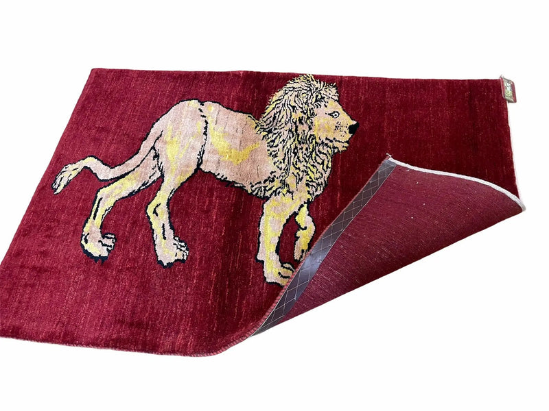 3 X 5 Handmade New Vintage Rug Quality Wool Lion Red Veggy Dyes Hand-Knotted by Jewel Rugs