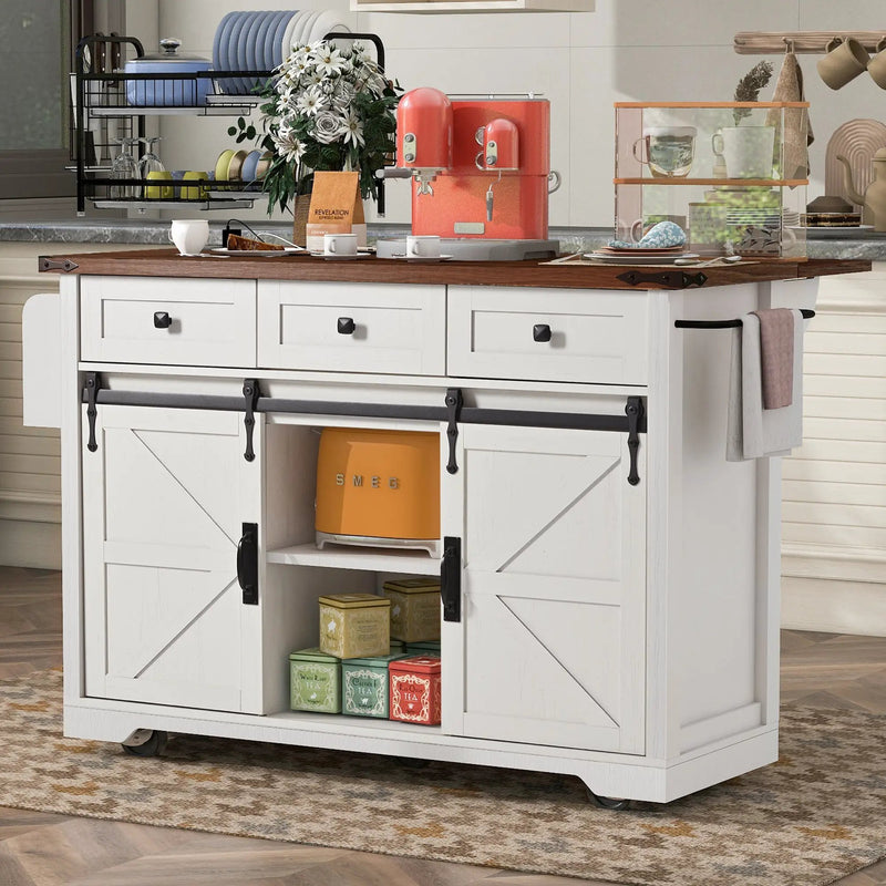 K&K 53.7" Farmhouse Kitchen Island with Power Outlet by HouseOfZazla