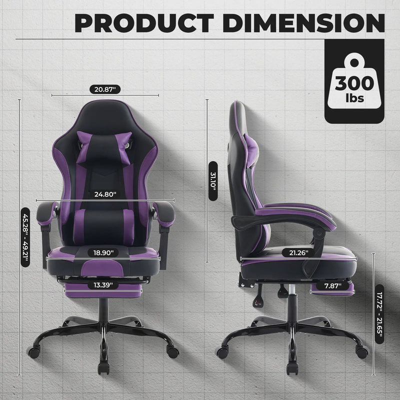 Gaming Chair with Footrest and Massage Lumbar Support by HouseOfZazla
