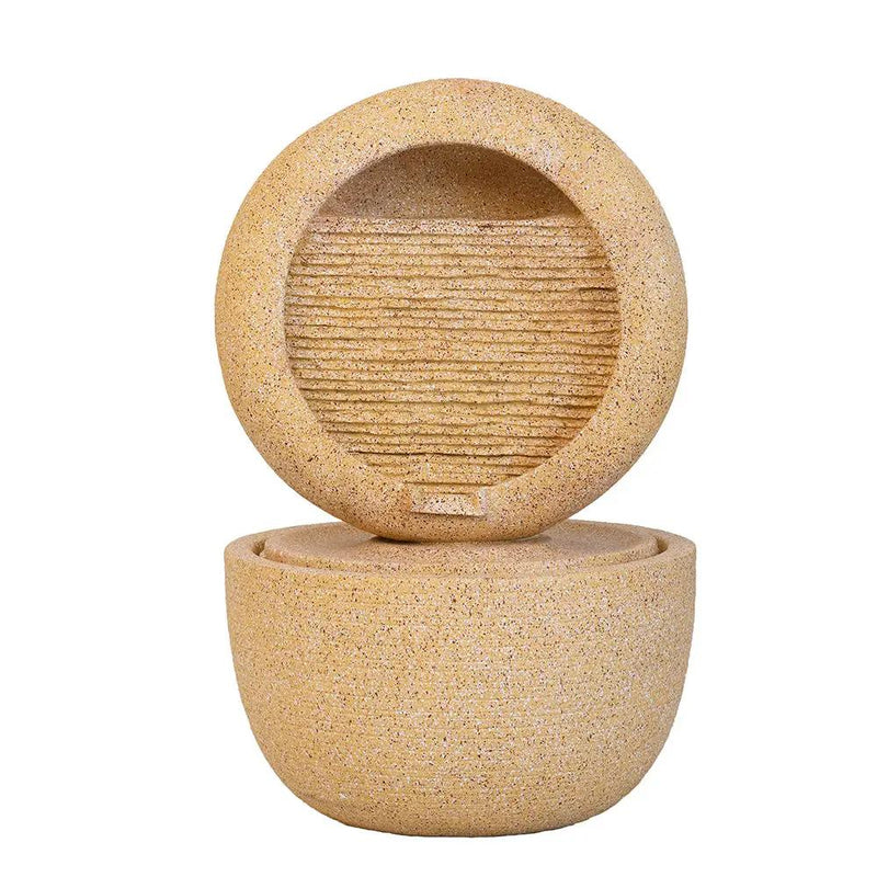 Cement Round Water Fountain With Light And Pump - Beige / Yellow by Unique Piece Furniture