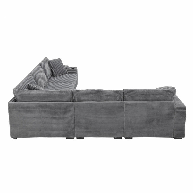 Convertible L Shaped Sectional Corner Couch With Armrest Storage Cup Holders USB Charger, Irregular Corner Oversized Comfy Modular Sofa by HouseOfZazla