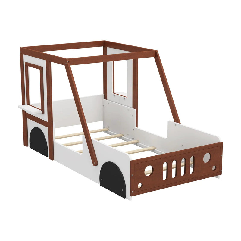 Fun Play Design Twin Size Car Bed, Kids Platform Bed In Car Shaped For Kids Boys Girls Teens - White / Orange by Unique Piece Furniture