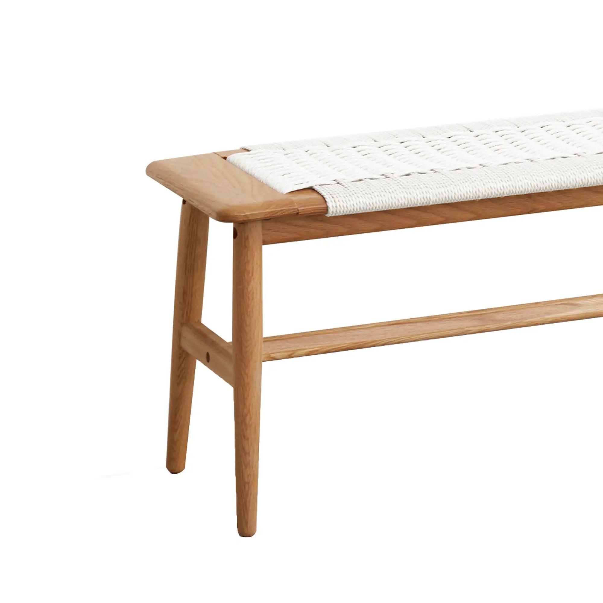 Design Natural Oak Wood Dining Bench with Handwoven Cane Seat in White by HouseOfZazla