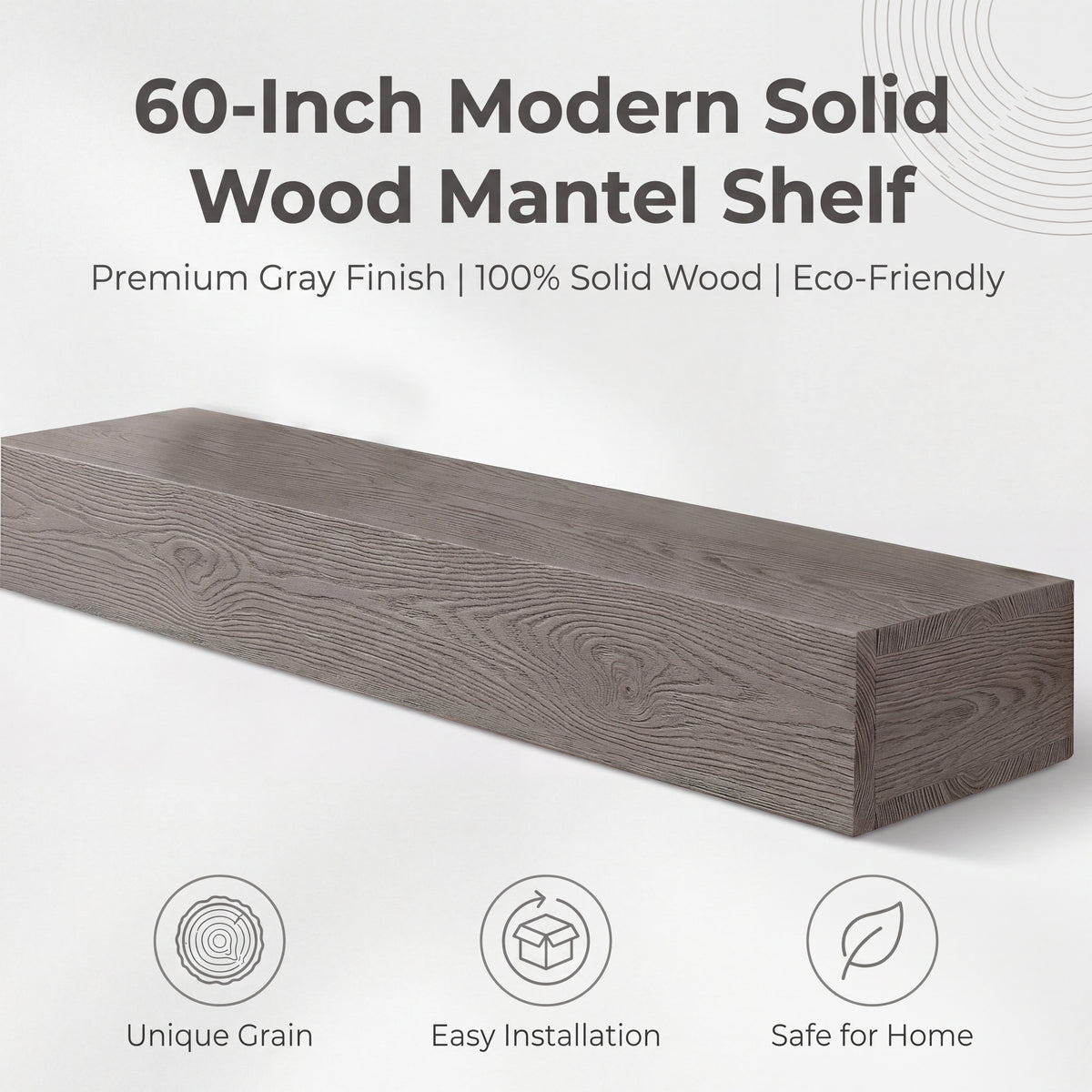 60" Rustic Embossed Wood Fireplace Mantel,Wall-Mounted & Floating Shelf for Home Decor, photo 6 of 10