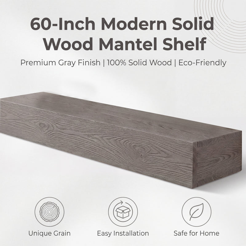 60" Rustic Embossed Wood Fireplace Mantel,Wall-Mounted & Floating Shelf for Home Decor, photo 6 of 10
