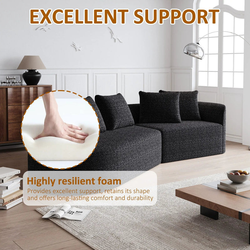 Upholstered Oversized Sectional Sofa, 4 Seater Extra Deep & Wide Seat Curved Cloud Couch With 4 Throw Pillows, Free Combination Living Room - Black by HouseOfZazla