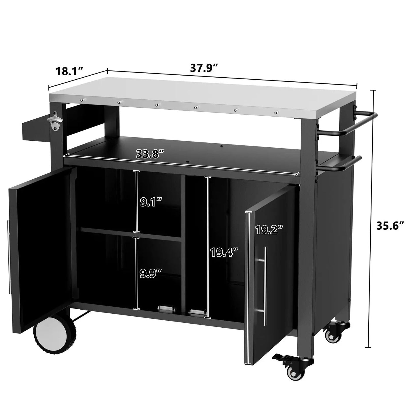 Outdoor Grill Cart With Storage, Rolling Bar Cart With Hooks And Spice Rack Stainless Steel by HouseOfZazla