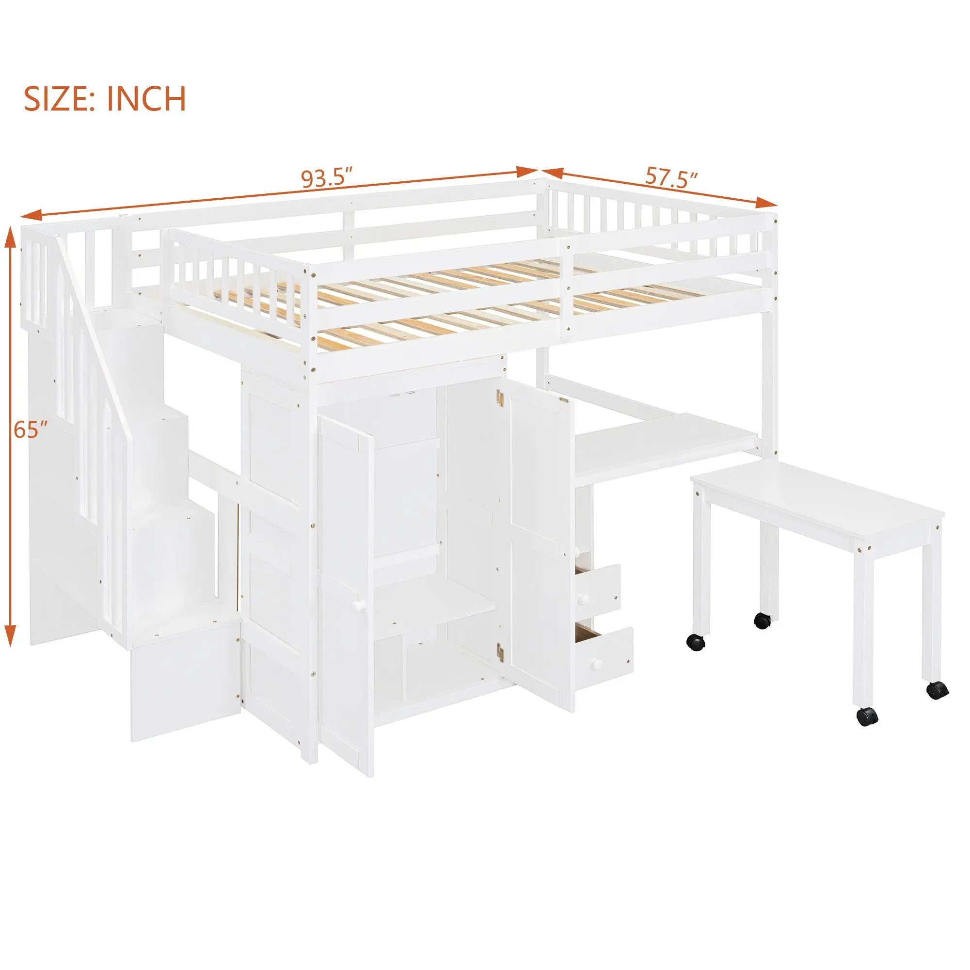 Loft Bed With Stairs, Bookshelf, Drawers, Desk & Wardrobe, Space Saving Multifunctional Furniture by Unique Piece Furniture