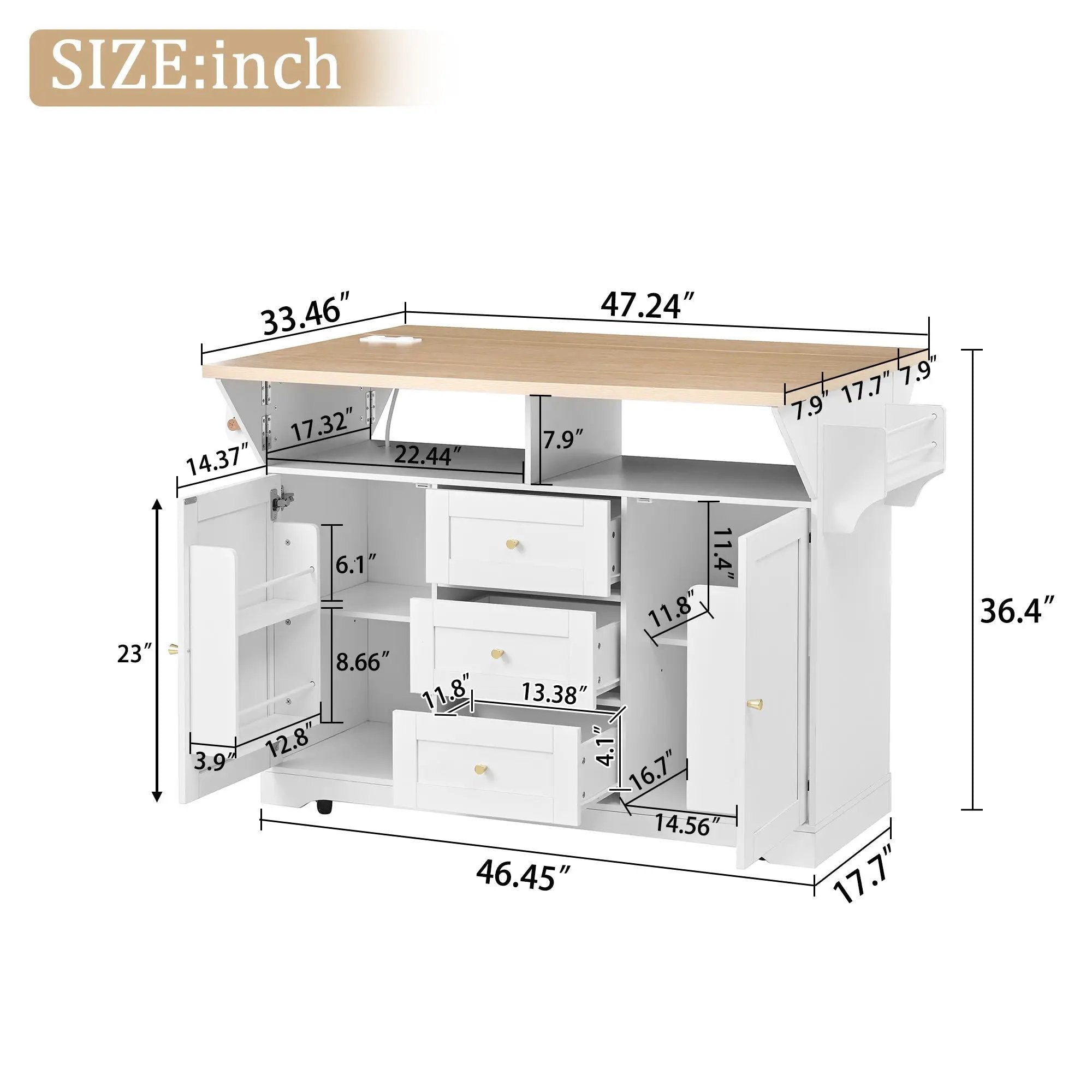 Large Kitchen Island with 2 Drop Leaf and Power Outlet by HouseOfZazla