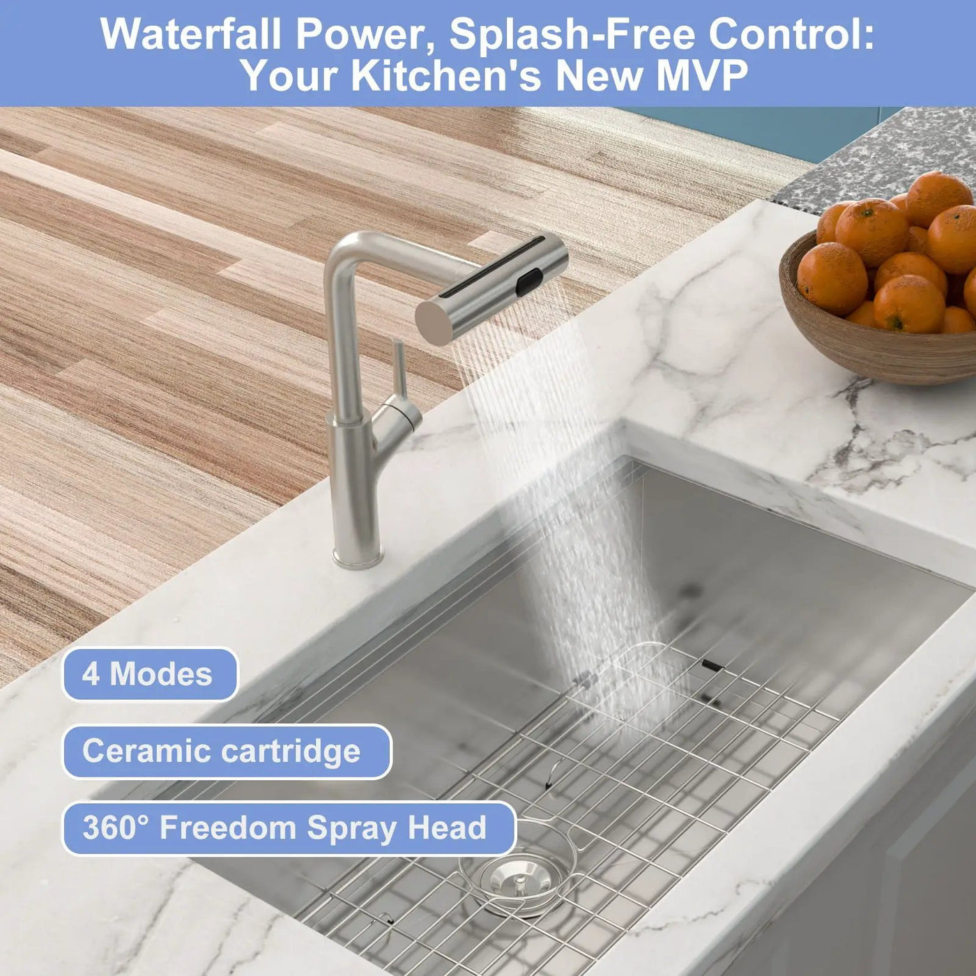 360° Pull Down Kitchen Faucet With 4 Spray Modes by HouseOfZazla